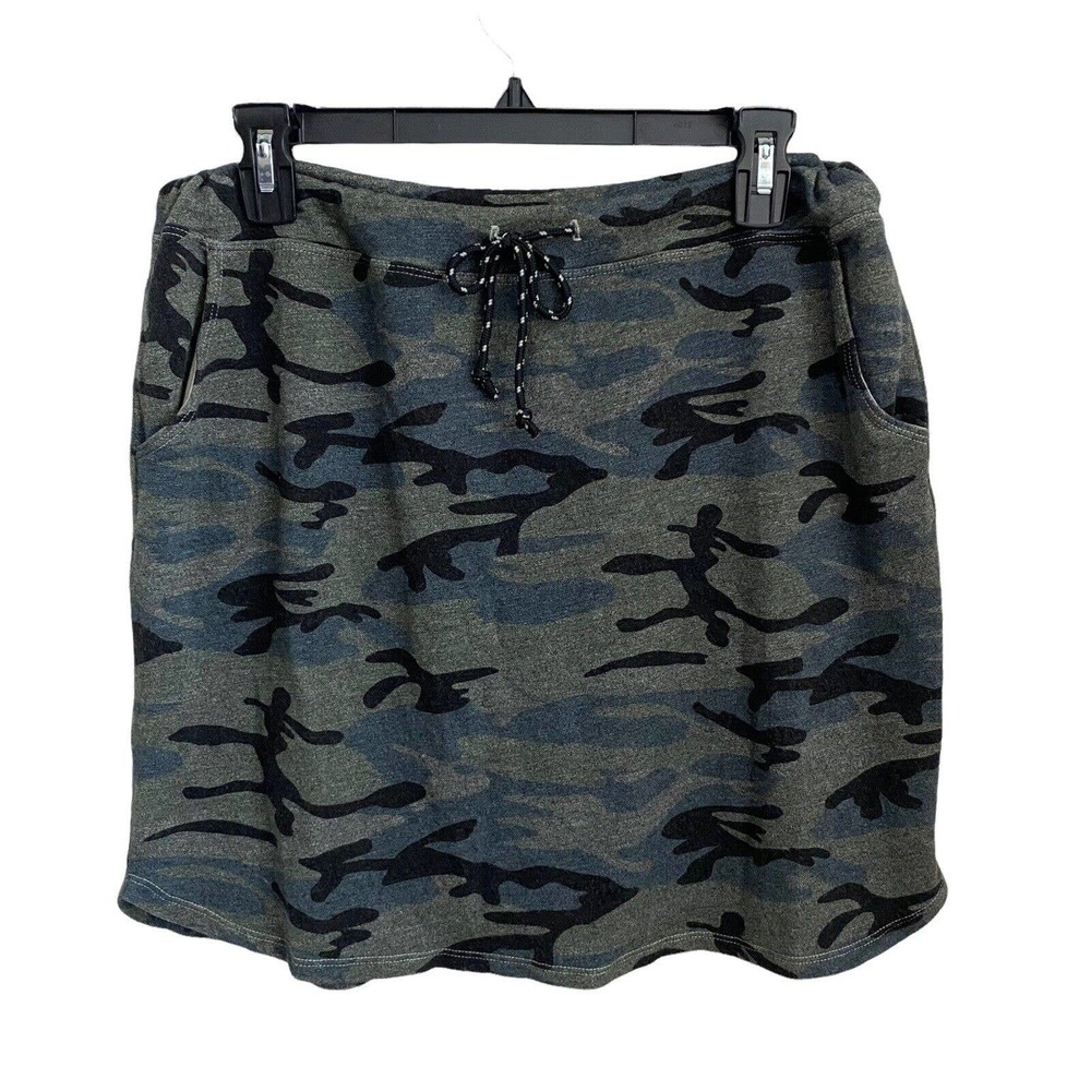 SUNDRY Size 3 Large Evereve Skirt Camo Print Green Gray Pockets Casual